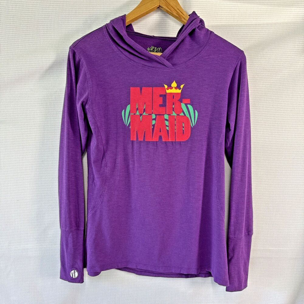 Raw Threads Purple Womens Mermaid Hooded Long Sleeve Running Shirt - M